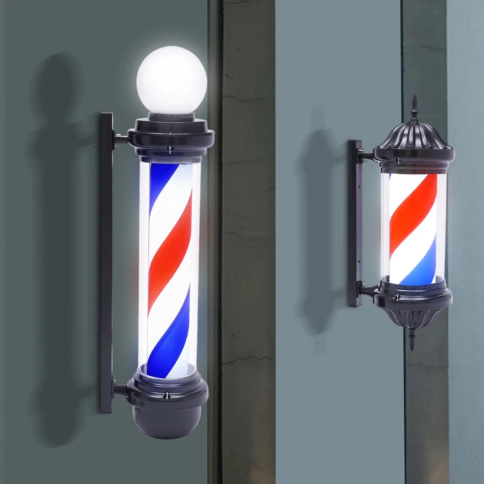 

32inch Barber Pole Stripes With LED light Barber Pole Rotating Sign Light Box Rainproof Hairdressing Salon Save Energy Wall Lamp