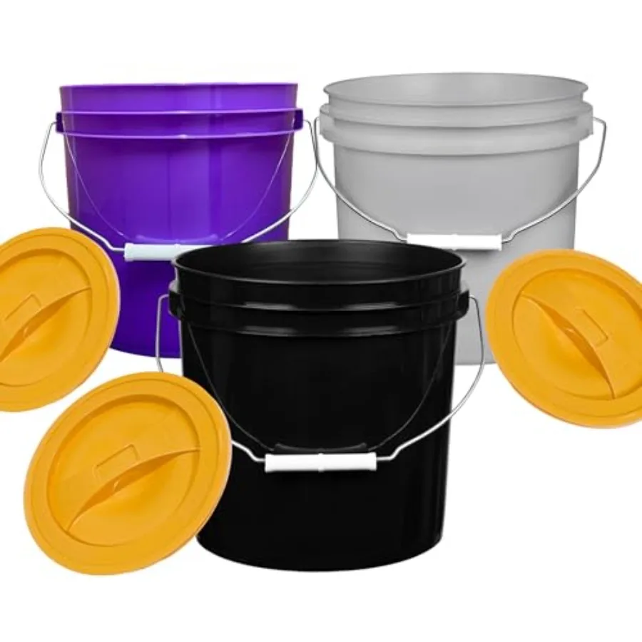 

2 Gallon Purple Food Grade BPA Free Made in USA Bucket with Screw On Lid - Pack of 3 PurpleGray Black Orange lids