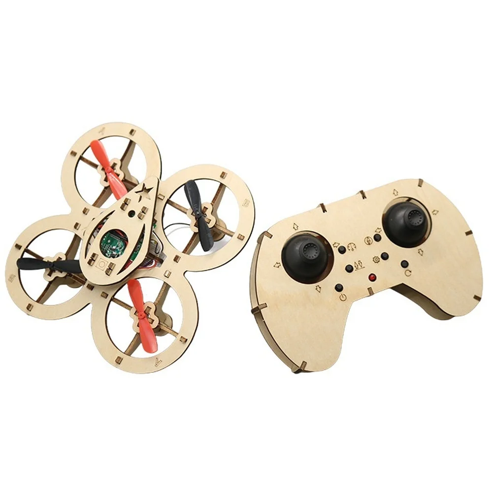 Wooden DIY Quadcopter Remote-Controlled Aircraft Kit For Children STEM Wooden Assembled Remote-controlled Aircraft DIY Wooden