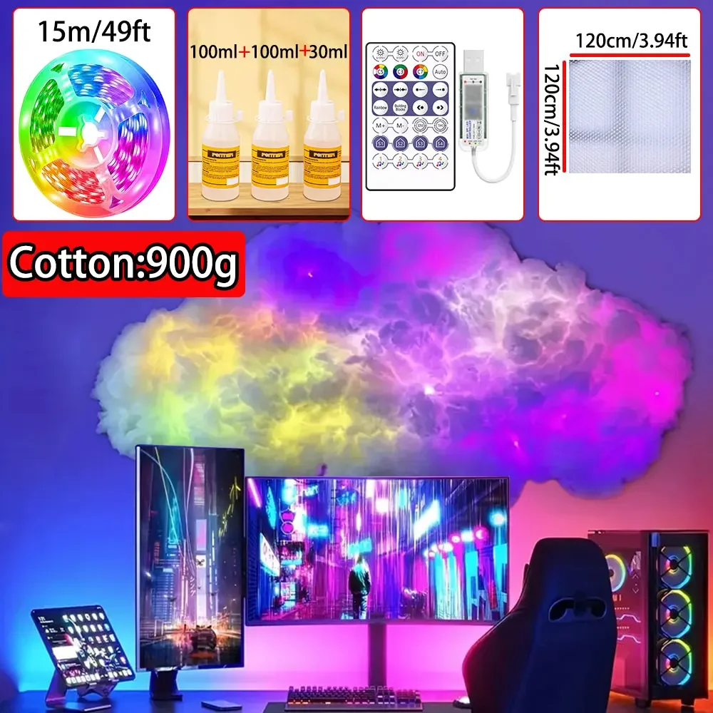 3D Big Cloud Lightning Light 360-graden draadloze afstandsbediening APP Muziek Sync Veelkleurige Lightning Smart Cloud Light voor thuis LED-decor
