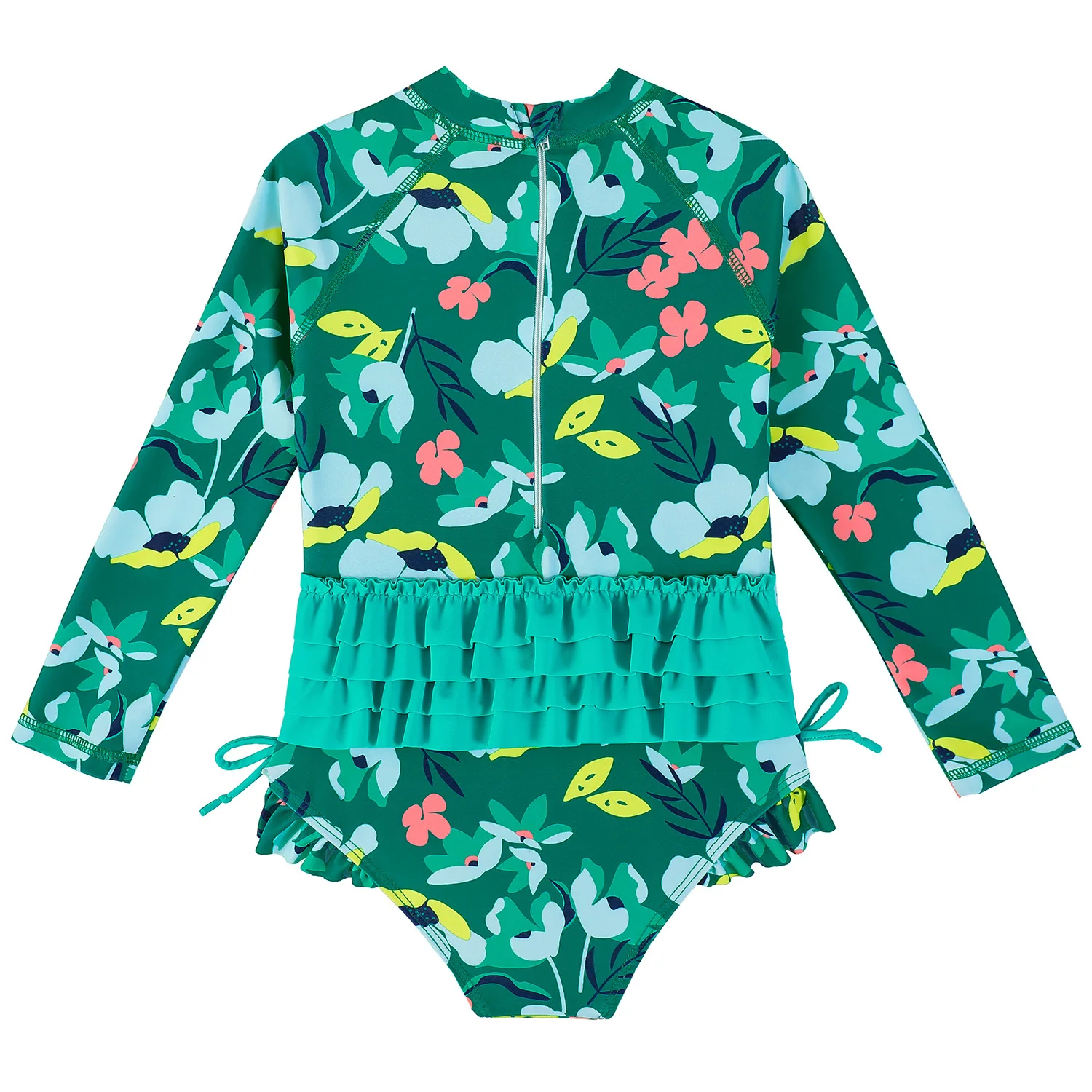 2024 Children Swimsuits Girls Long Sleeves One-piece Bathing Suit 1-5Years Kids A Suntan Suit Cute Infant Toddler Bathing Suit