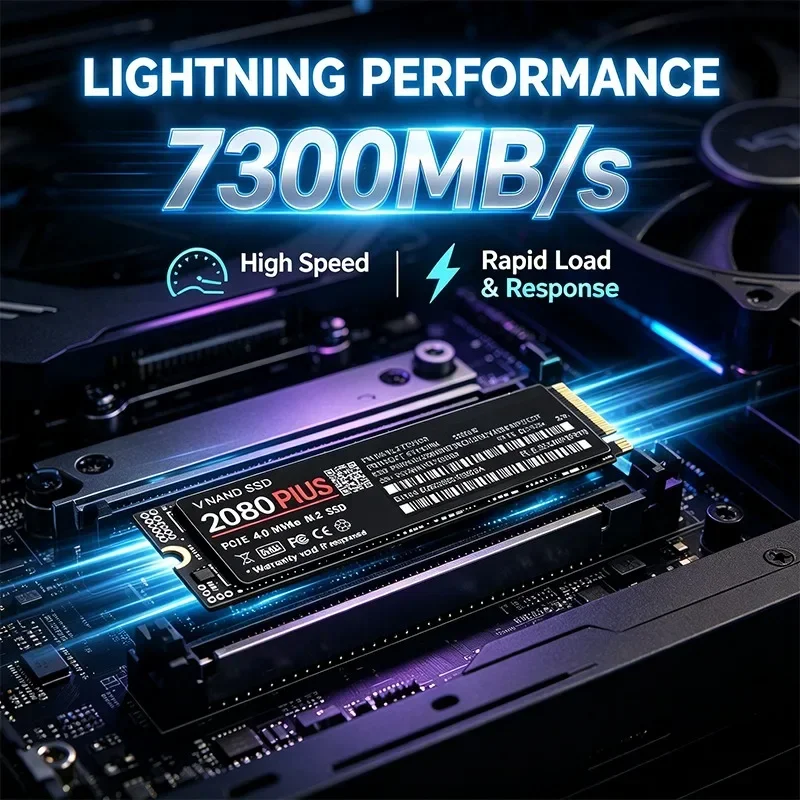 Internal  2080 PLUS M.2 2280 NVMe SSD PCIe4.0 X4 7300MB/s TLC 3D NAND 500‑4TB Solid State Storage for PS5 Gaming PC Desktop