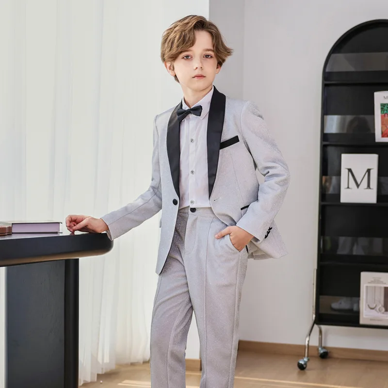 Autumn Children Piano Host Walking Show Performance Blazers Set Red Christmas Tuxedo Formal Wedding Suit for Boys 2 To 14 Years