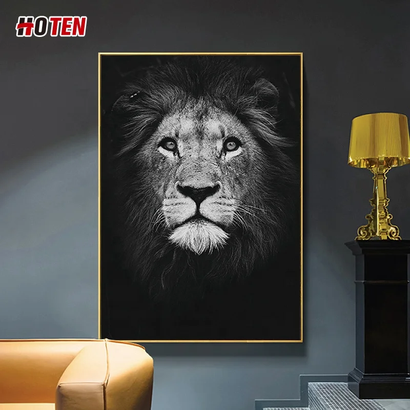 100% hand-painted super realistic oil painting creative animal decoration painting lion elephant hanging painting