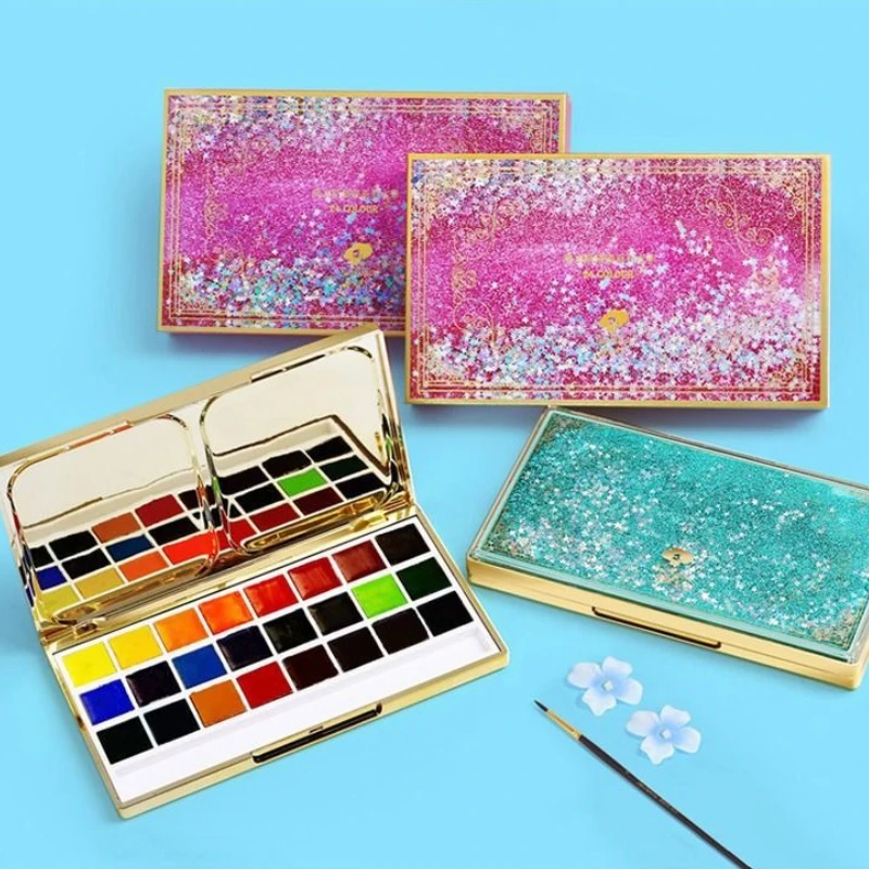 24-color High-value Portable Solid Watercolor Pigment Set Contains Paint Box for Painting Artists