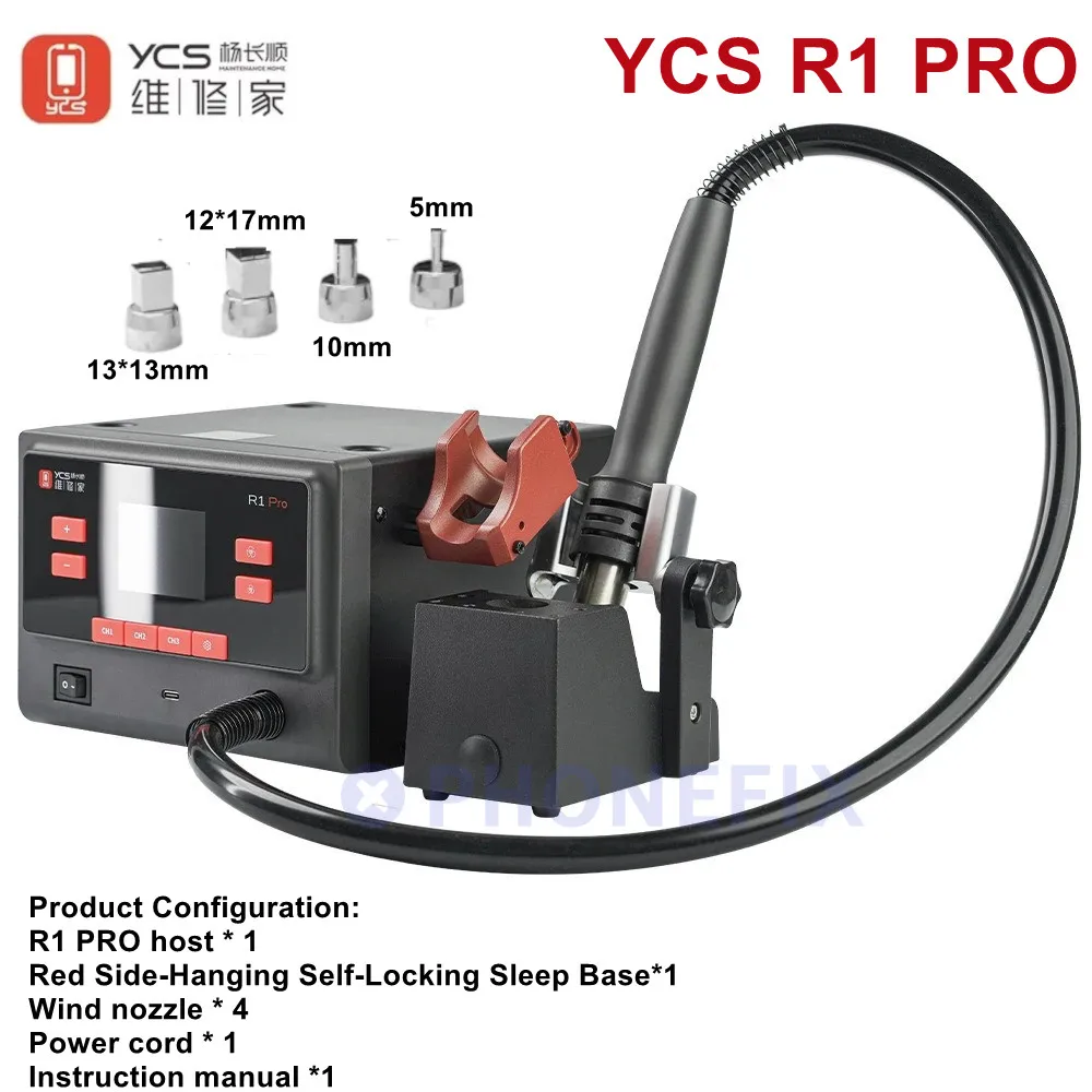 YCS R1 / R1 Pro 1000W Intelligent Soldering Station Hot Air Gun with 4 Nozzles For Phone CPU IC BGA SMT Rework Station Tools