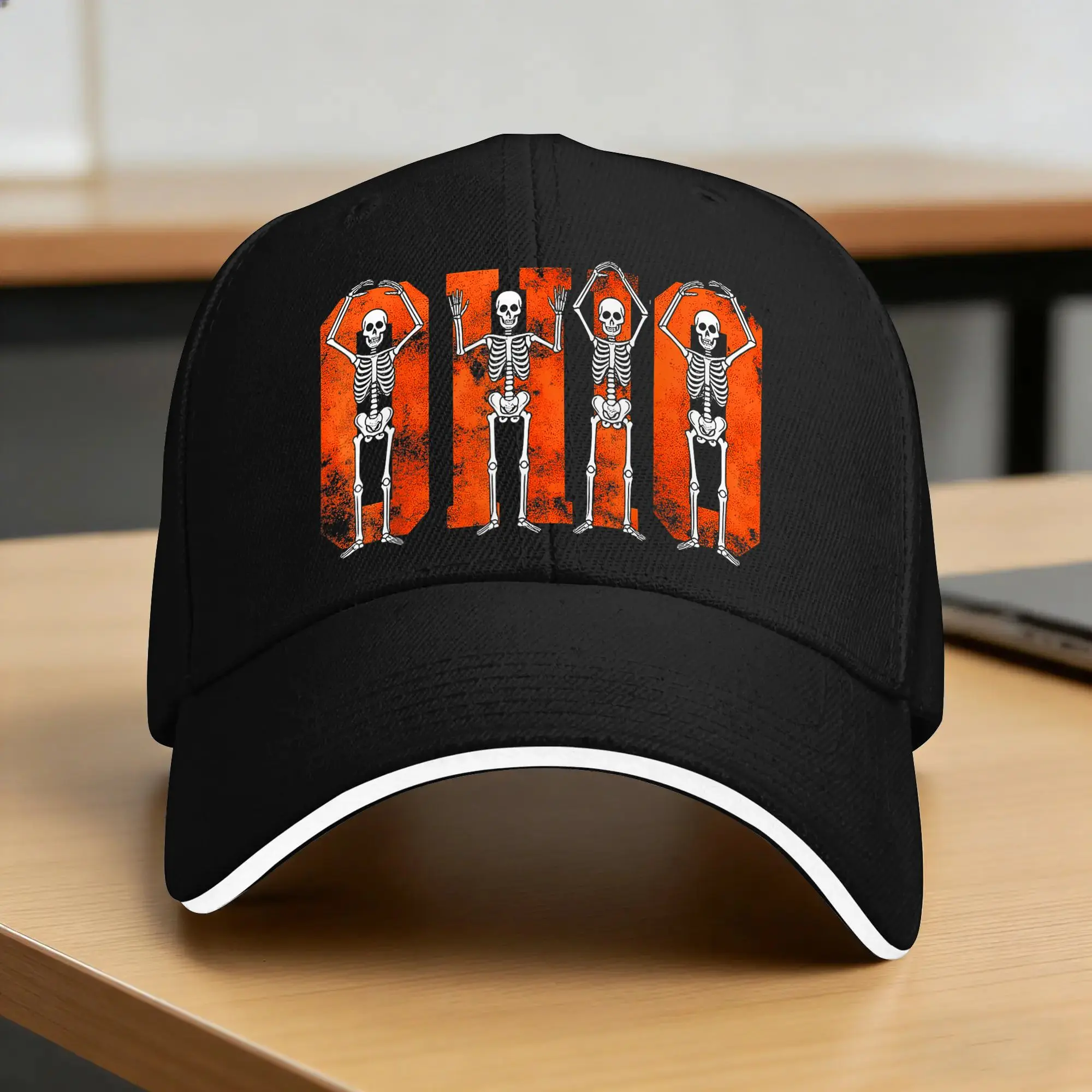 O H I O Funny Skeletons Dance Vintage Halloween State Print Baseball Cap  Trendy Trucker Hat Female Male Kpop Rock Baseball Caps