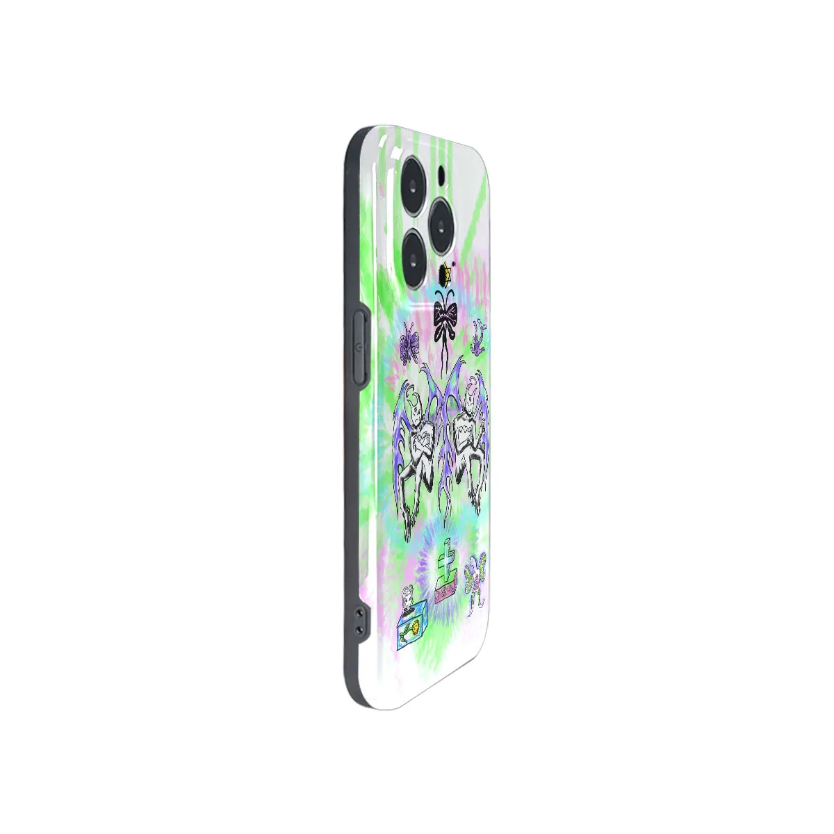 Creative Phone Case Tie-dyed Look Contrast Color Devil Wings Graffiti for iPhone 15 14 13 12 11 Pro Max 8 7 Plus