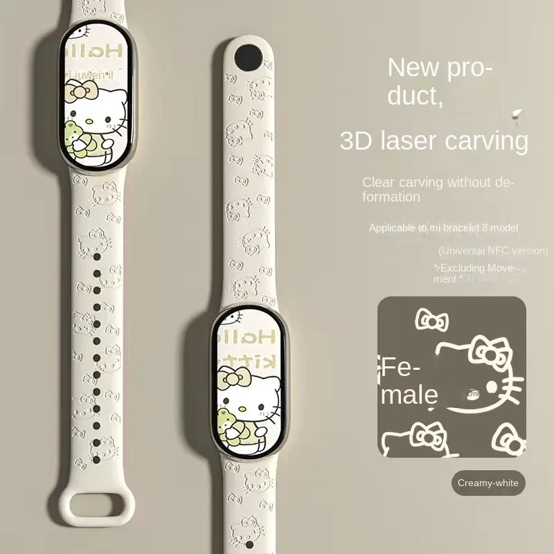 Sanrio Hello Kitty 3D Watchband for Xiaomi Mi Band 8 7 6 5 4 3 Bracelet Mi Band 5 Strap Silicone Sport Replacement Wristband New