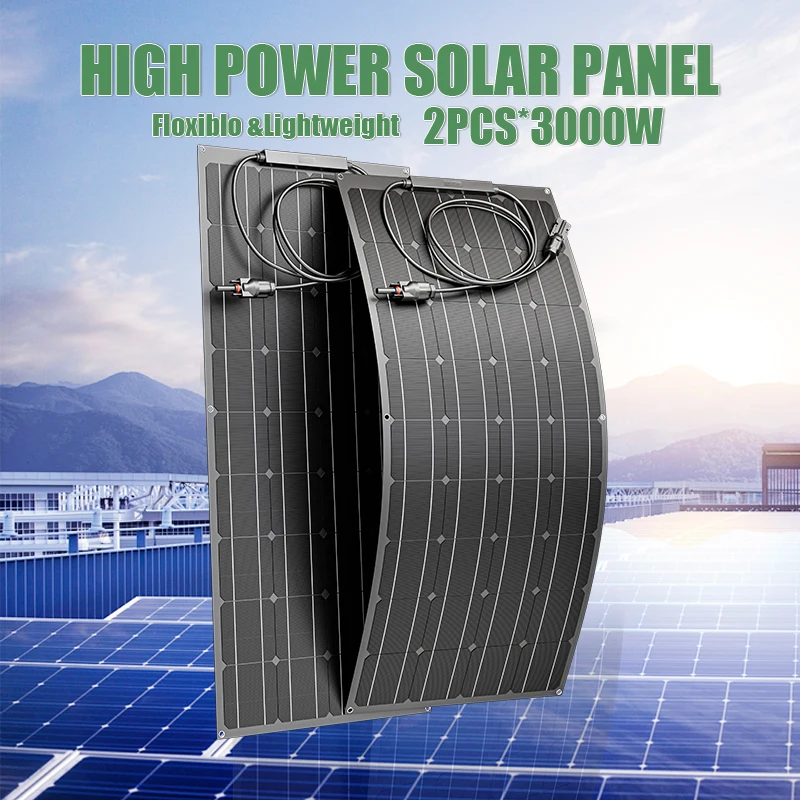 1500W-3000W Flexible Solar Panel High Efficiency - Portable Lightweight Monocrystalline Charger for Home RV Camping Off-Grid