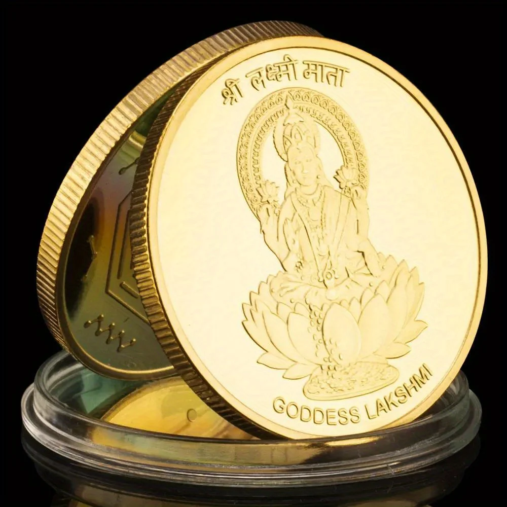 Moneda de recuerdo chapada en oro de la diosa India Lakshmi, regalo creativo coleccionable, moneda conmemorativa