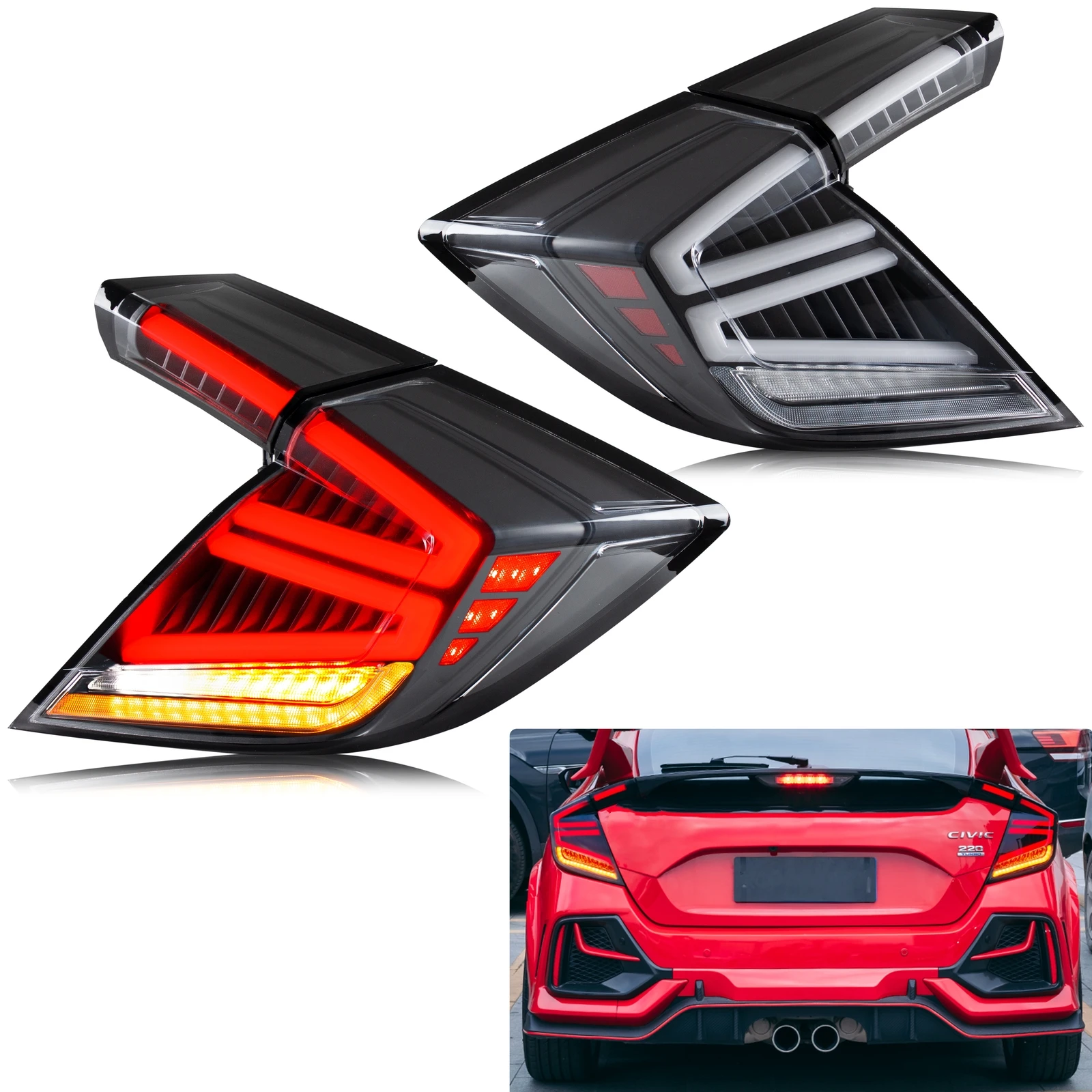 

LED Tail Lights for Honda Civic 2016-2021 Hatchback Type-R X FK6 FK7 FK8 FK9 Sequential Turn Signal Clear Rear Lamps Assembly
