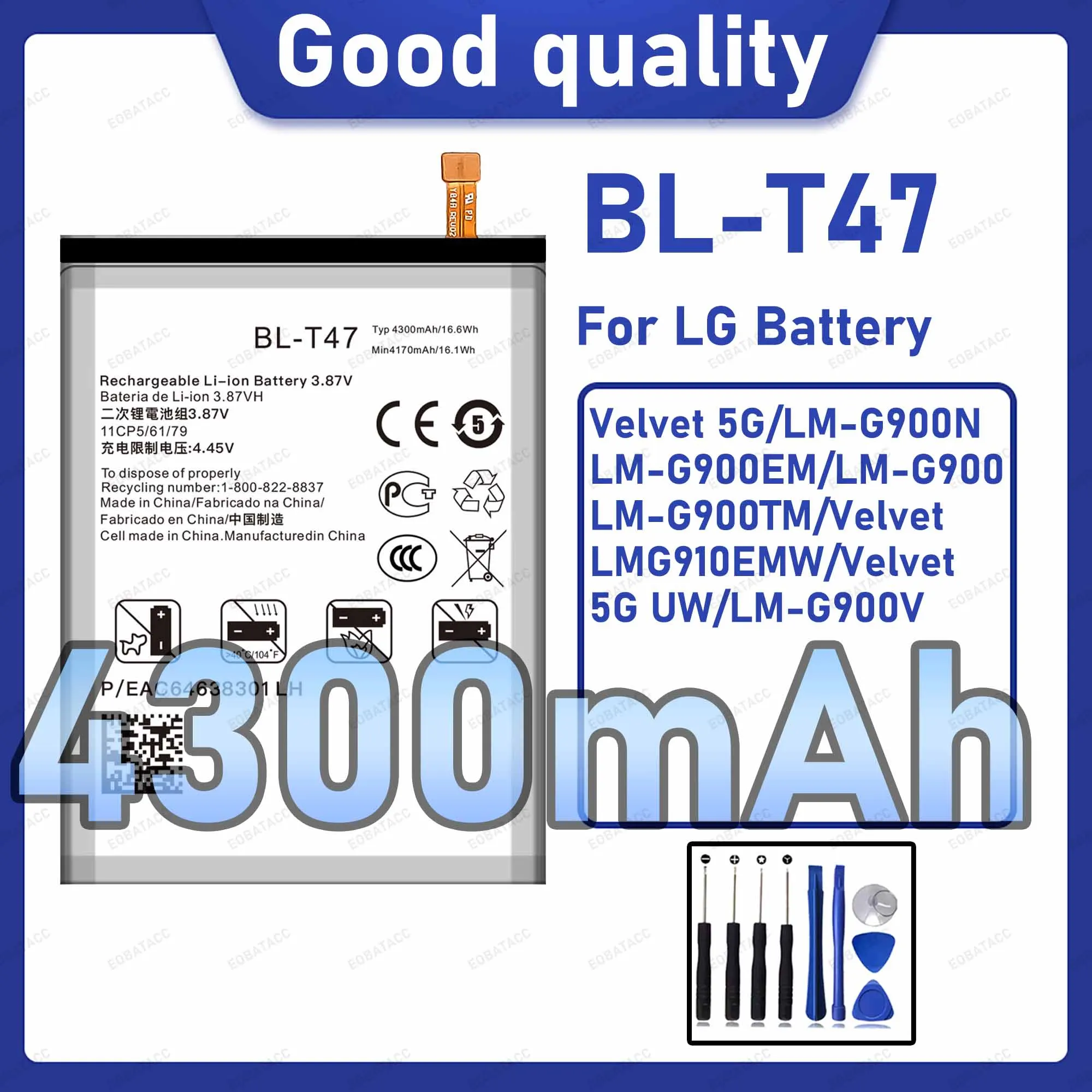 Аккумулятор BL-T47 4300 мАч, 100% новый, для LG Velvet 5G/LM-G900N, замена батареи + бесплатные инструменты.