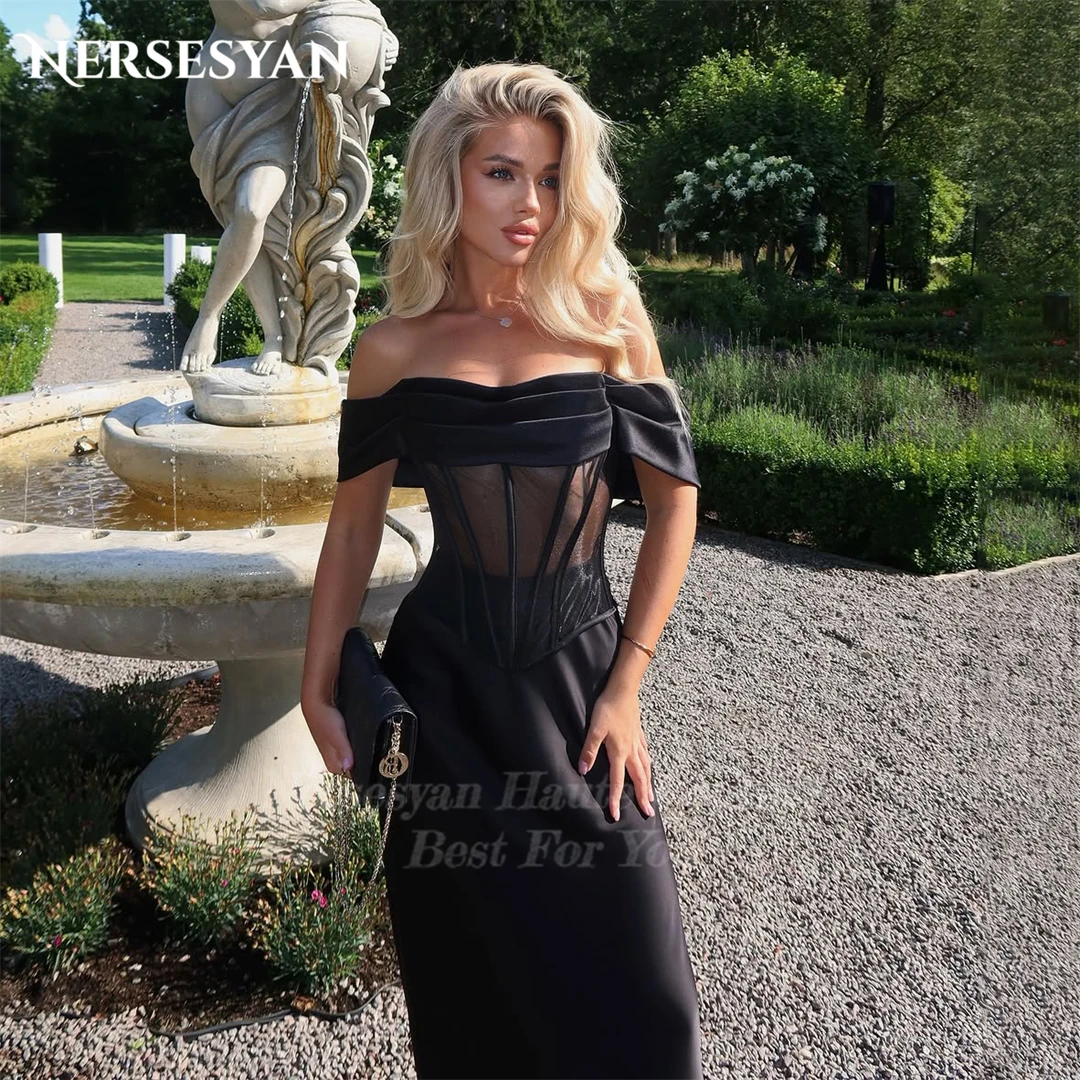 

Nersesyan Luxury Mermaid Black Evening Dresses Off Shoulder Pleated Formal Dress 2025 Party Gowns vestidos para mujer Customized