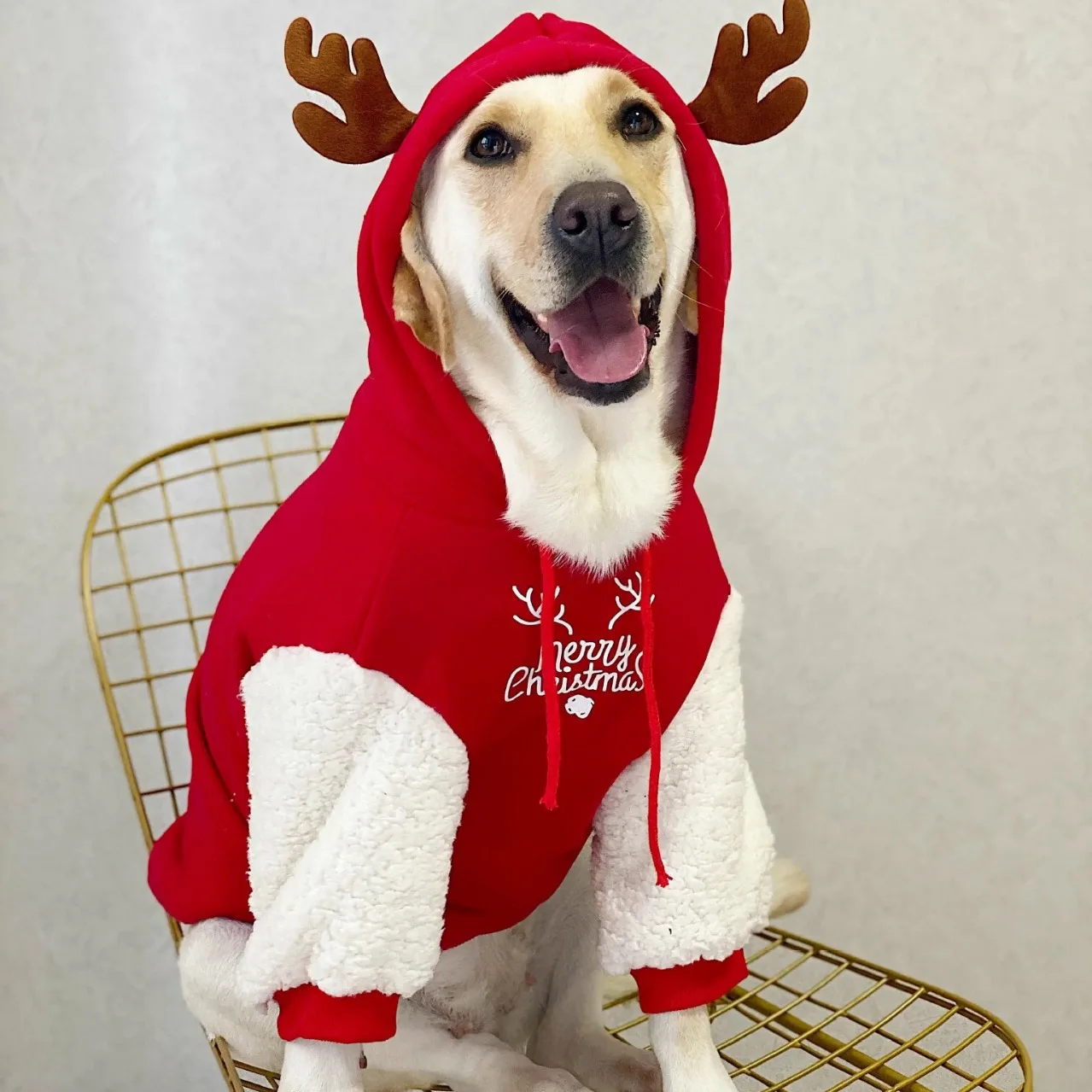 Pet Dog Clothes Winter Warm Cotton Fleece Christmas Fawn Sweatshirt Large Dog Golden Retriever Labrador