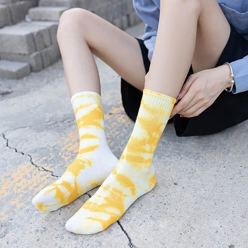 Spring Summer New Tie-dye Socks Hip-hop Pure Color All Cotton Man And Woman Socks