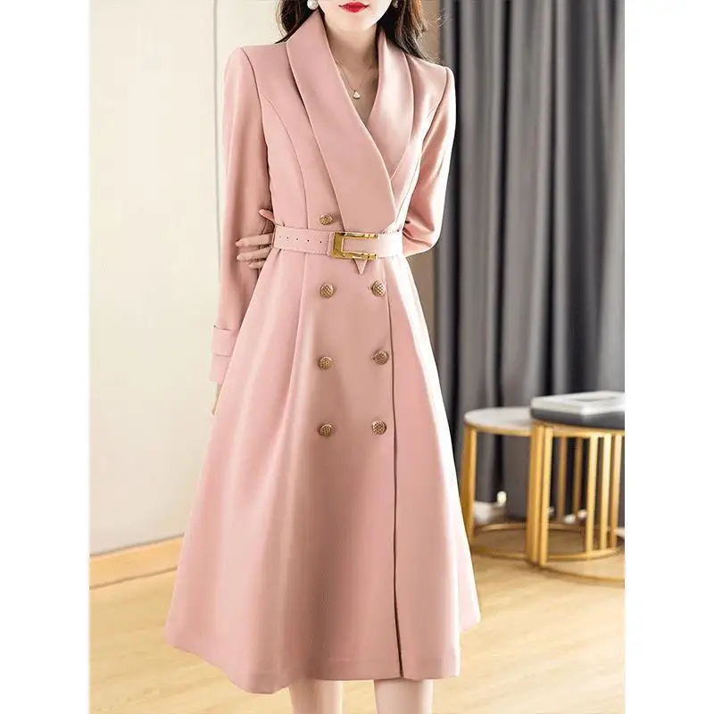 Imagem -06 - Primavera e Outono Blusão Cabolsas Femininos 2023 Nova Versão Coreana Mid-length Cabolsa Moda Design Elegante Escritório Rosa Trench Coat