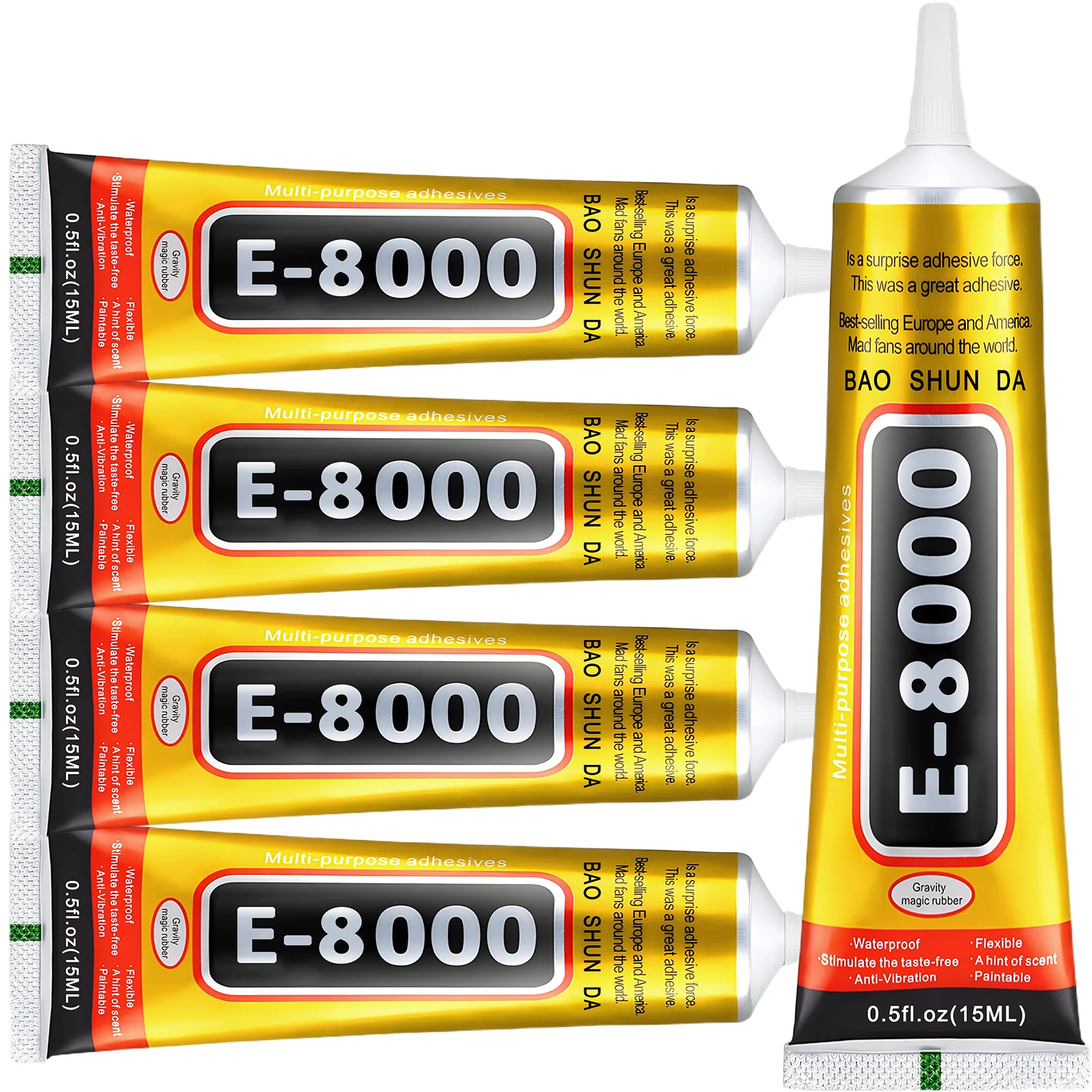 E8000 Multi-Purpose Adhesive: Mobile Phone Repair, Rhinestone Jewelry DIY – E-8000 Clear Adhesive Paste, 5-Pack (15 ml per tube)