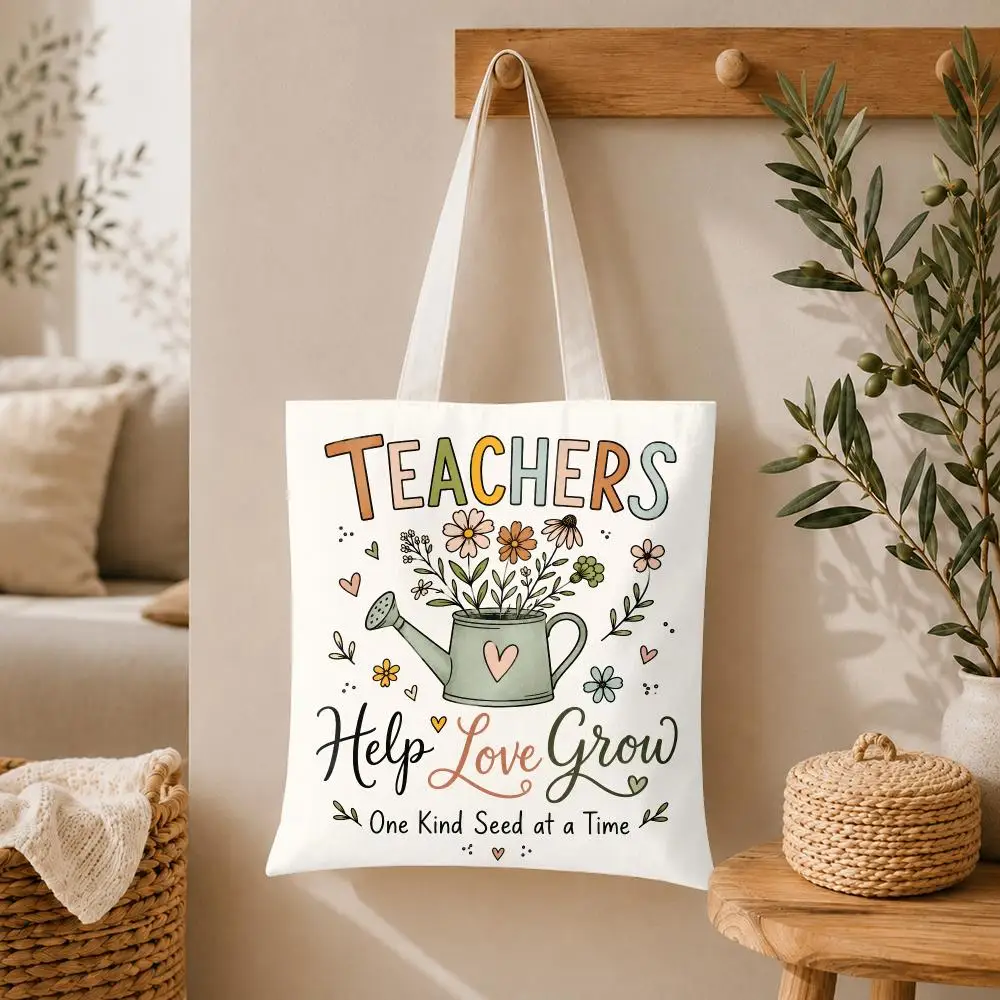 Seeds Sown by Teachers Storage Bags Large Capacity Canvas Tote Bag Double-Sided Print Shoulder Handbag for Daily Shopping