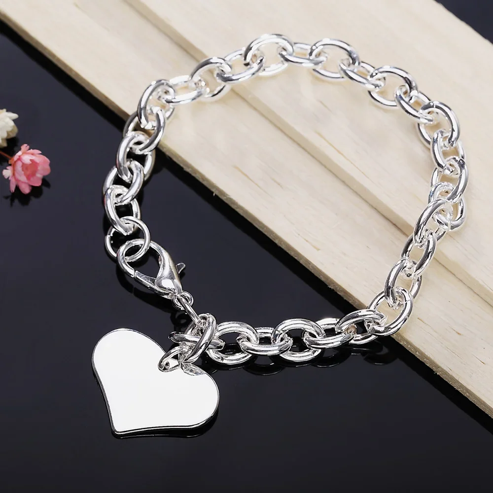 

Hot Pretty romantic love heart pendant fashion 925 Sterling silver Bracelet for woman elegant jewelry Wedding party Holiday gift