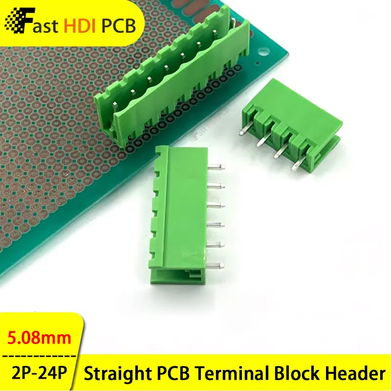 2EDGR-5.08mm Straight PCB Header Open Pin PCB Soldering Terminal, 5.08mm Pitch Green Male Connector for Pluggable Terminal Block