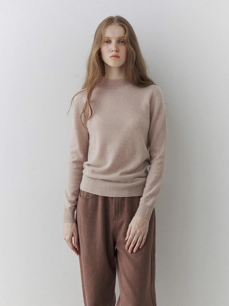 

Pure Camere f High Ne Knitted Sweater Base irt Meat Apricot Commute Sle Regular Length Autumn Season Ladies Knitwear