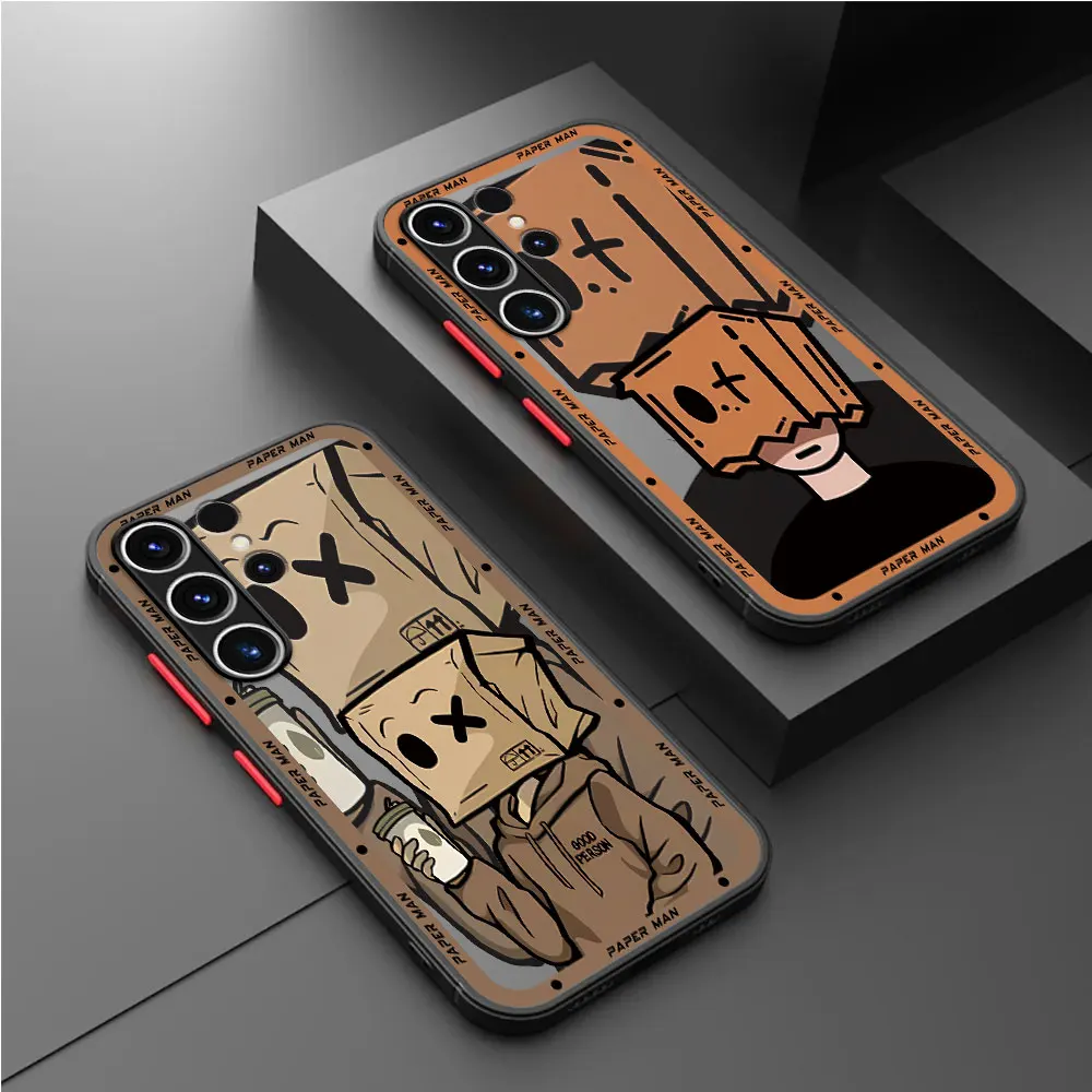 Cartoon Paper Man Pattern Phone Case for Samsung Galaxy S9 S24 Ultra S23 Ultra S20 FE S22 Plus S10 Lite S21 Matte Cover