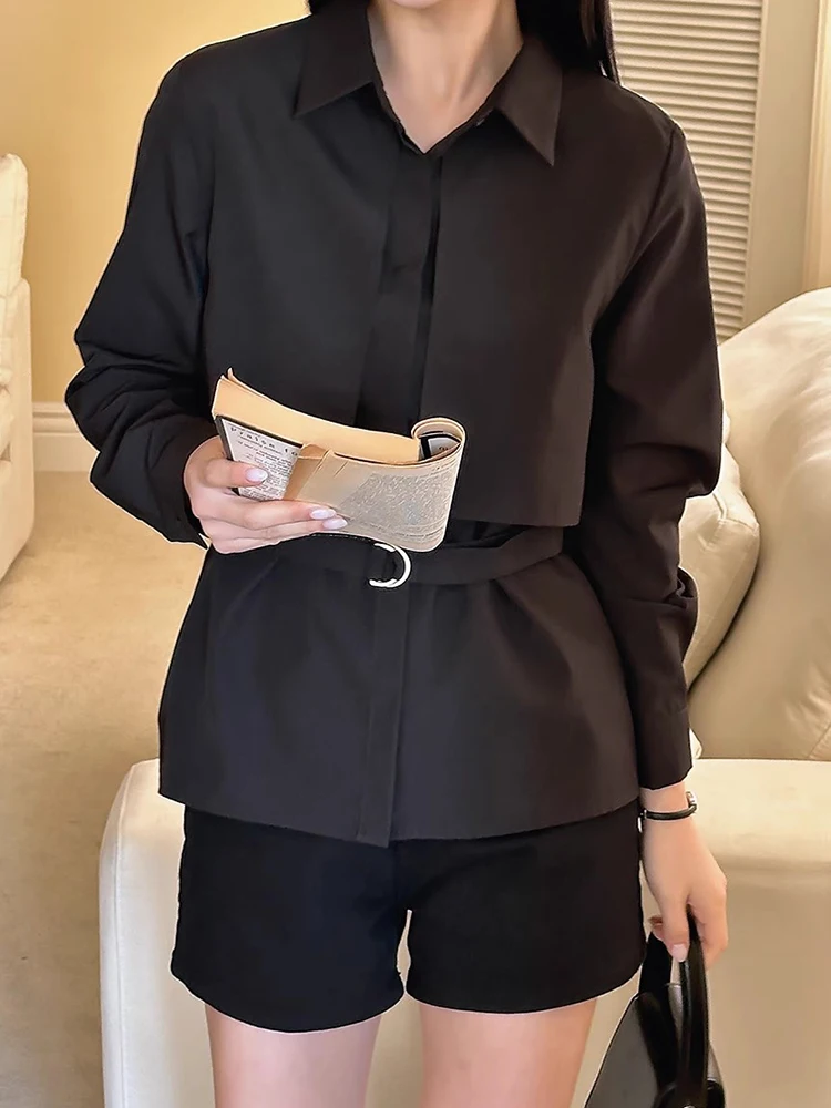 

Ele Pure Color Windbreaker Sle irt Women's Early Autumn New Sle Slimming Waist Cinched Faionable Top