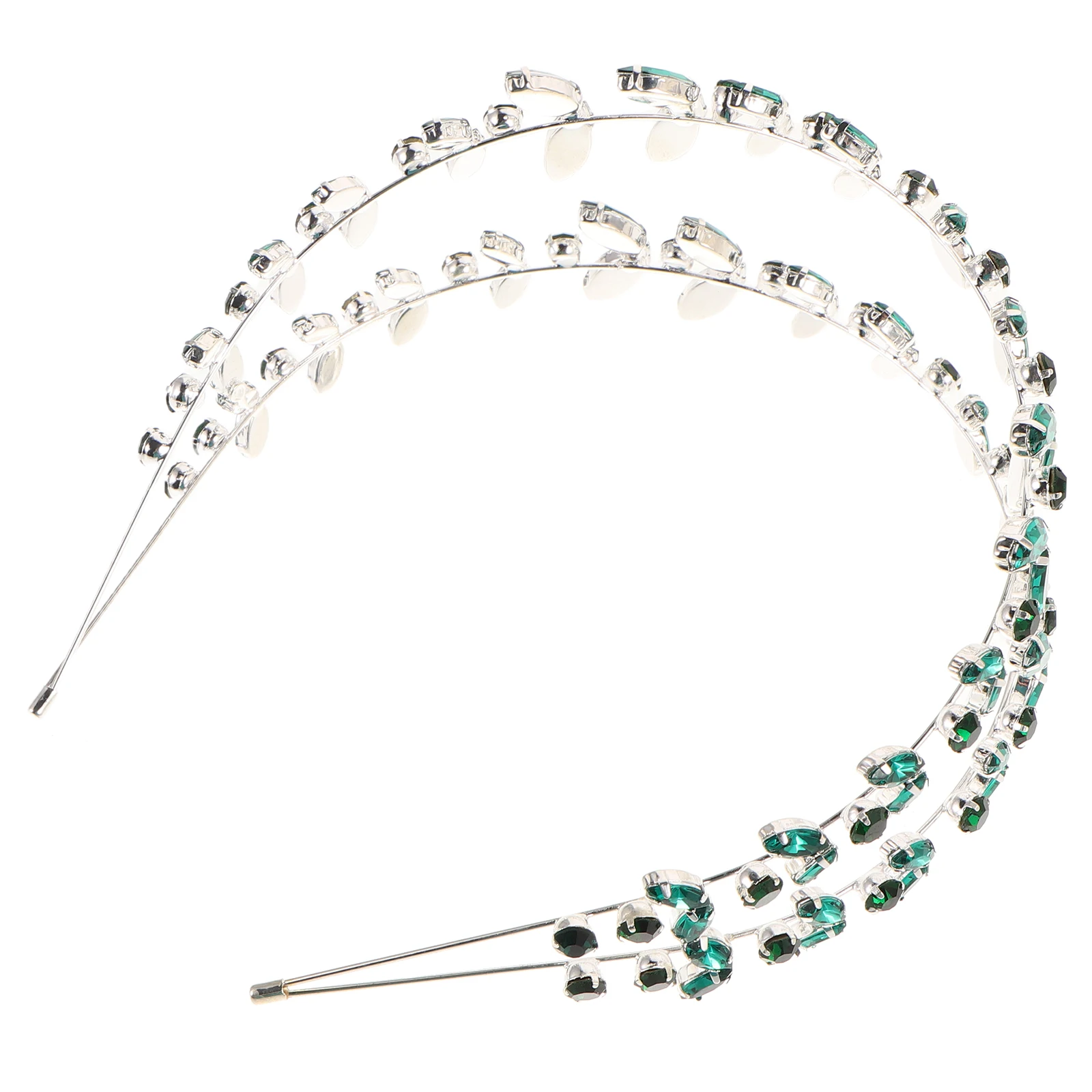 

Green Crystal Headband Bridal Headpiece Leaf Hair Bands Rhinestone Headgear Bride Vine with Rhinestones Hairpiece Double Layer