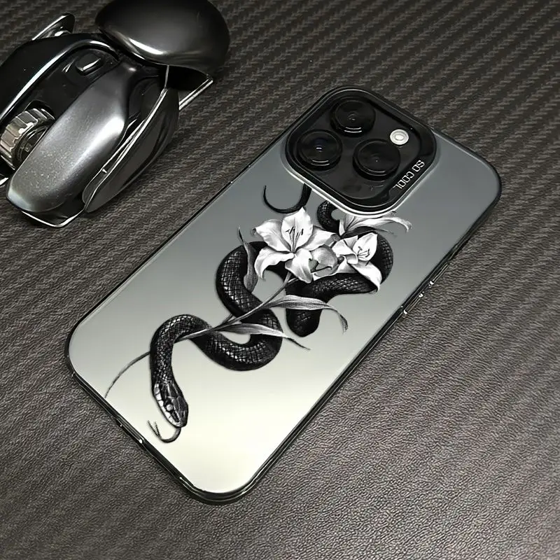 

Black Snake Flower Case for iPhone 16 15 14 13 12 11 Pro/ Max/Plus Anti-Fingerprint Anti-Shock Rear Cover