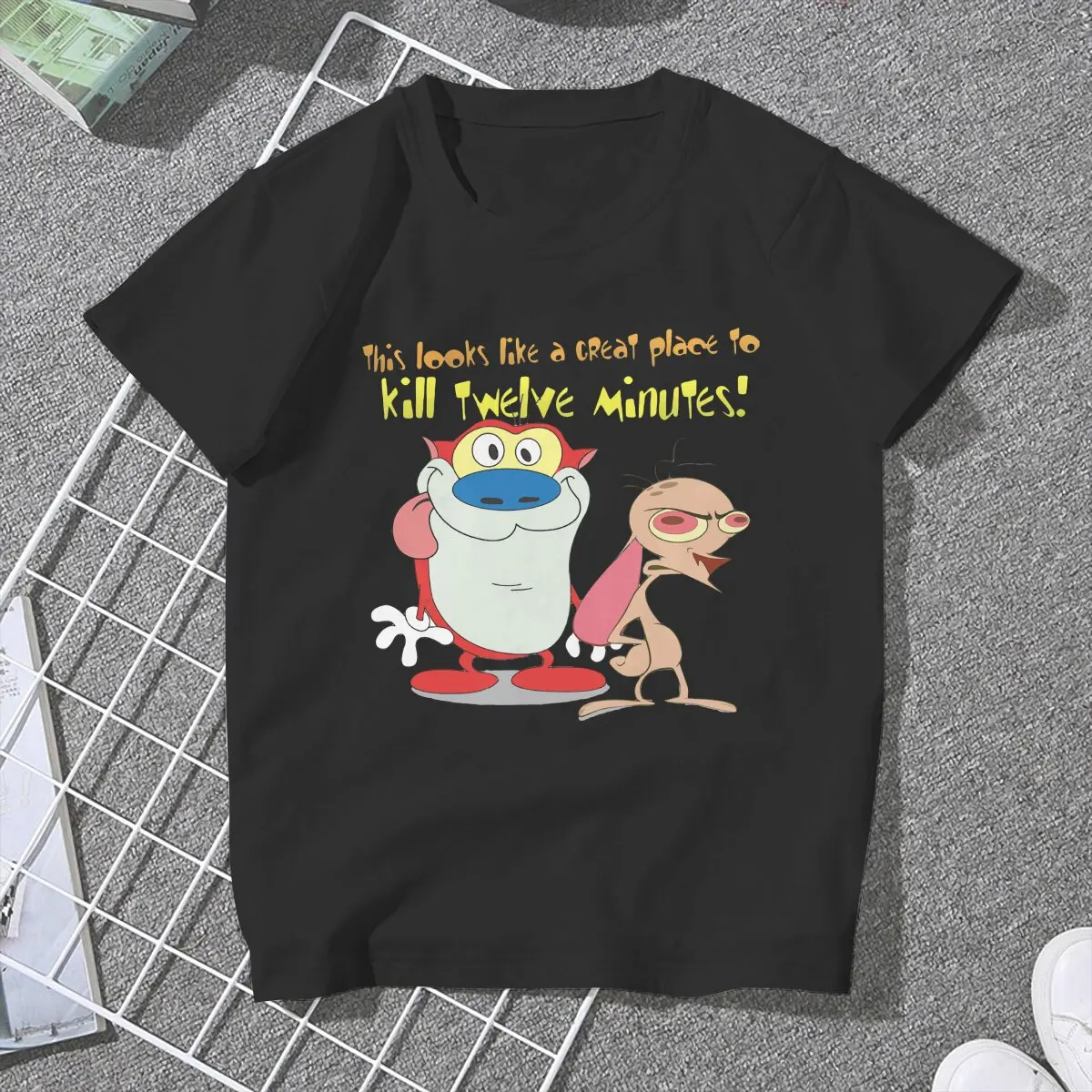 Game Ren And Stimpy Great Place T Shirt Vintage Gothic Women's Polyester Tshirt O-Neck