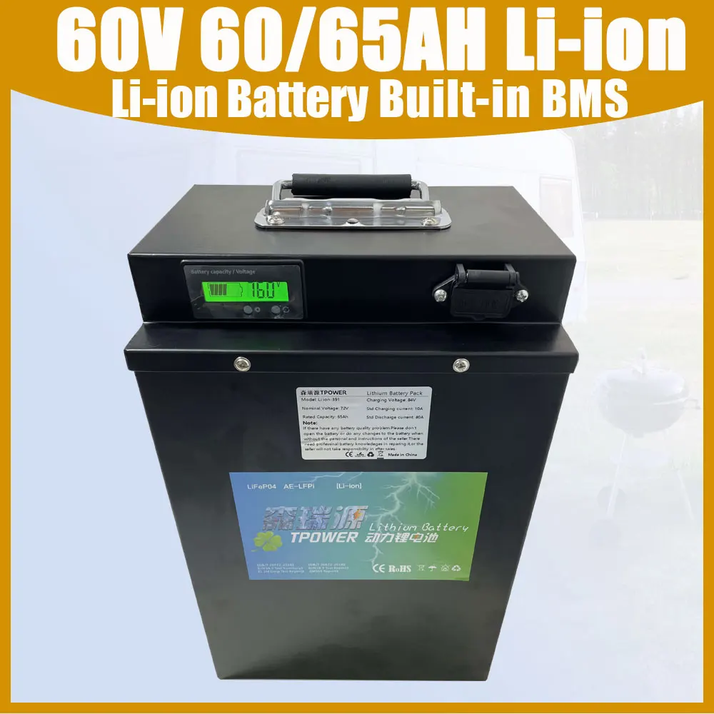 60V 60AH 65AH Li-ion Lithium Polymer Battery For Golf Cart Home Scooters Solar Wind Power Long Working Hours