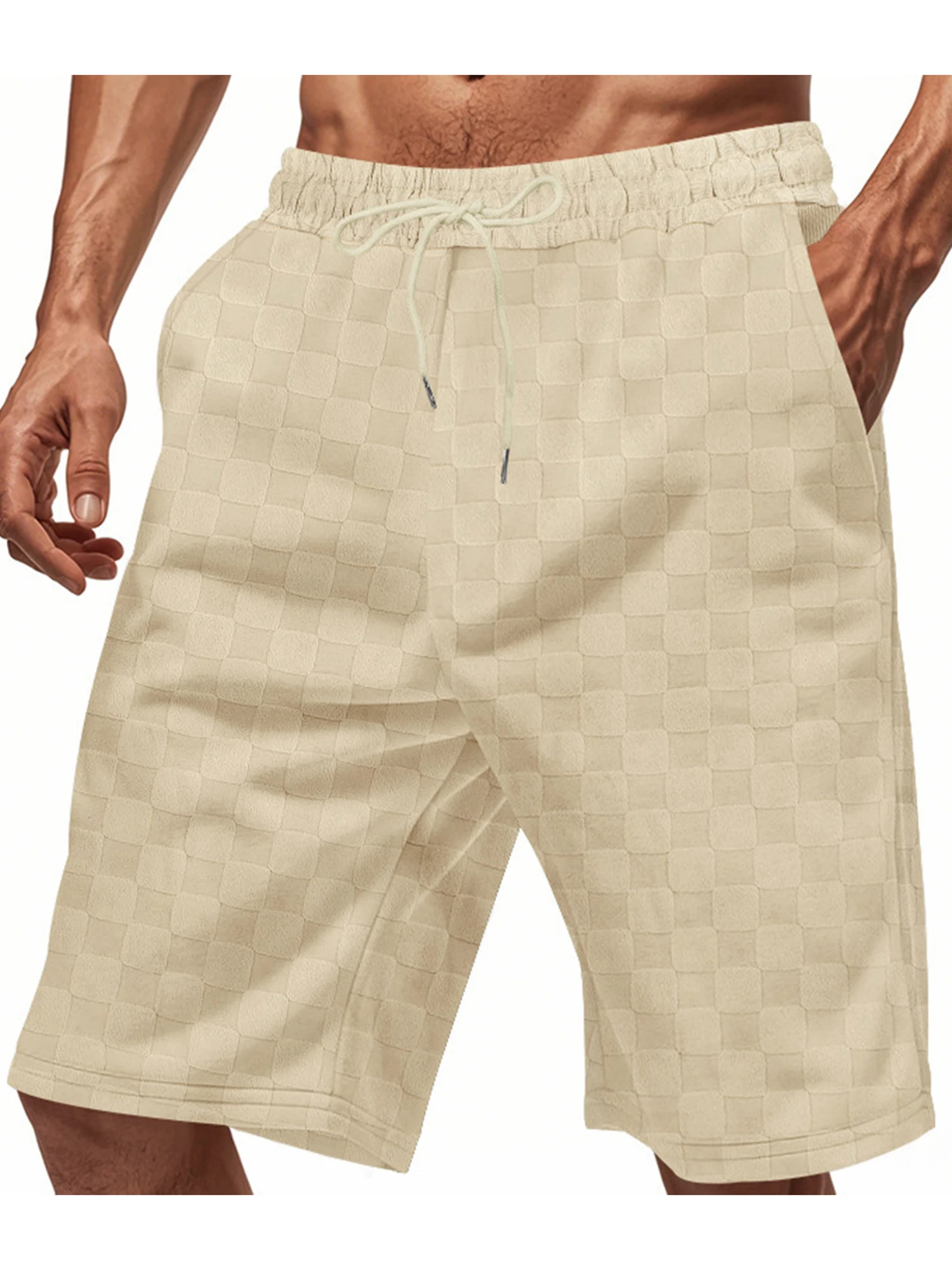 

Мужские повседневные шорты в клетку с эластичной резинкой на талии и карманами, идеально подходящие для летней повседневной носки