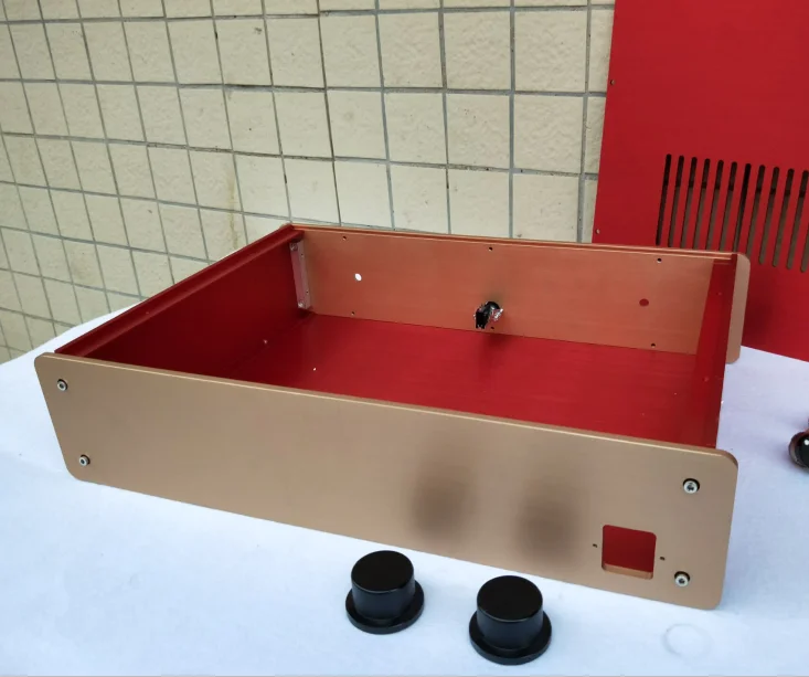 

Fashionable GOLDMUND aluminum power amplifier chassis Preamplifier case / AMP Enclosure DIY box (430 *100*312mm)