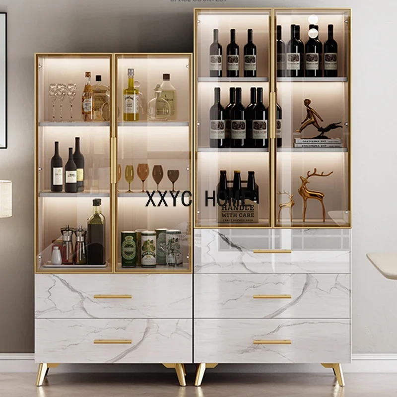 Modern Simple Wine Cabinet Rack Dining Side Cabinet Display Luxury Living Room Glass High Kitchen Vitrina Bar Furniture KMWC