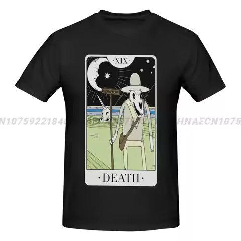 Tarot Card Death T Shirt Adventure Cartoon Time Novelty Pure Cotton Tee Shirt Crewneck Short Sleeve TShirt Gift Idea Clothes