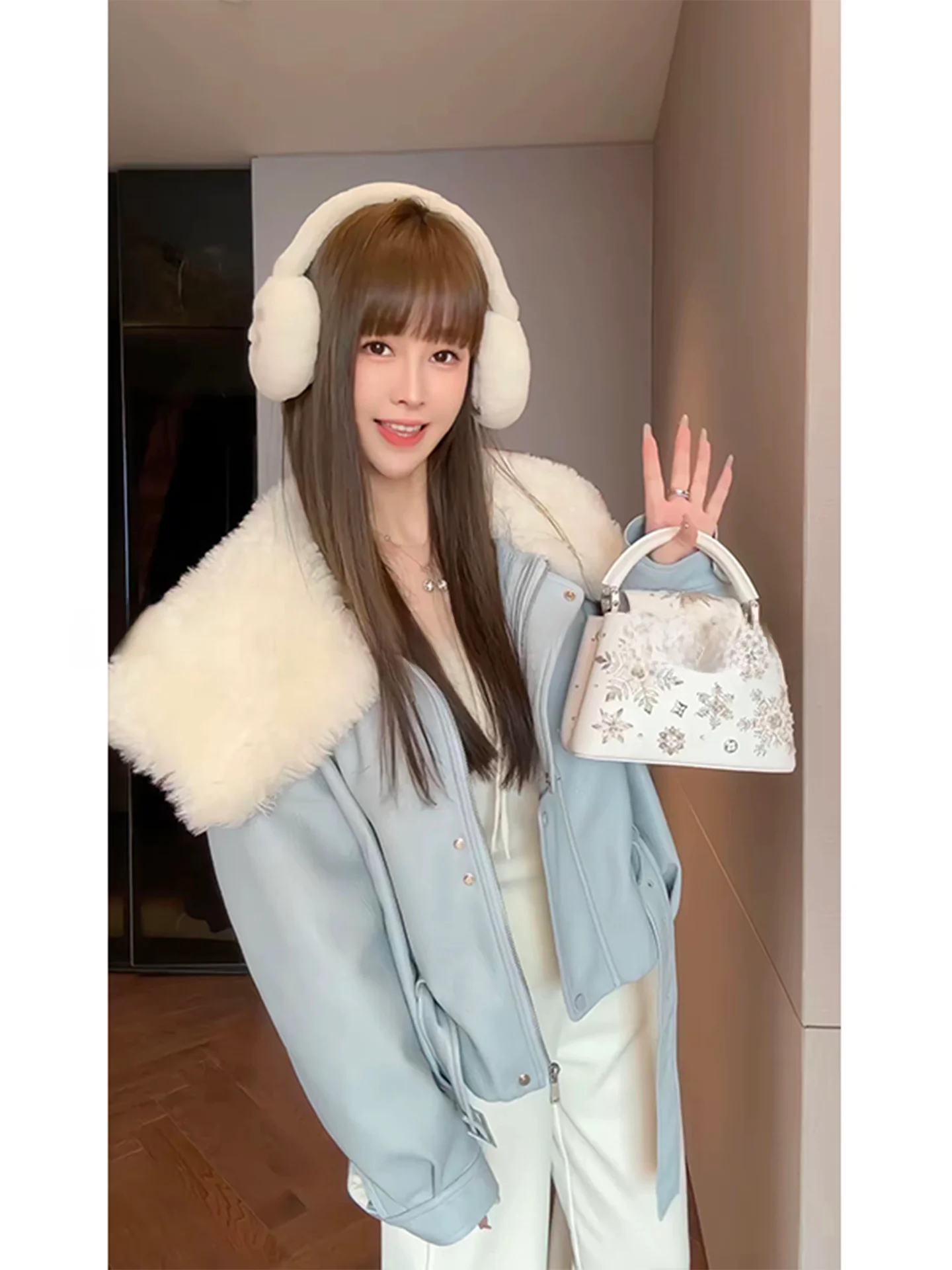 

Mimius Faion Large Collar One-Piece Fur down Jaet Women's Loose Sle Warmth Guaranteed 90% White Du down Coat