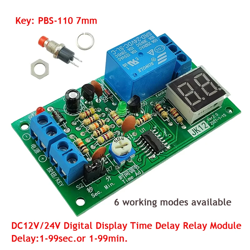 DC12V24V 10A Time Delay Relay Module with Time Display Triggle Delay Control Switch 99sec 99Min Turn ON/OFF Relay Switch Module
