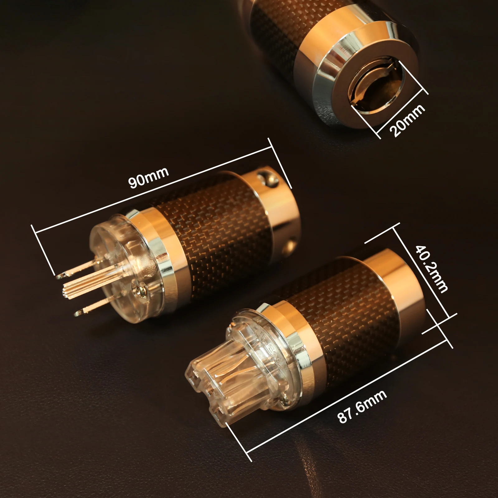 HiFi Audiophile Black Carbon Fiber Rhodium Plated DIY AC Power Connector IEC Male Female EU Plug