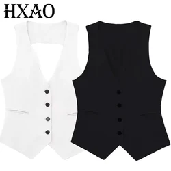 HXAO Women's Vest Tops 2024 Cropped Sleeveless Suit Vest Office Casual White Black Vest For Women Summer Formal Vests Woman