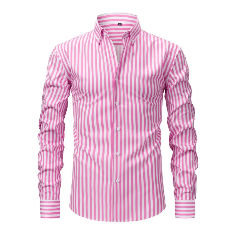 Four-Way Stretch Digital Print Striped Long Sleeve Turn-Down Collar Men's Shirt High-End Men's Shirt Wholesale - Image 3
