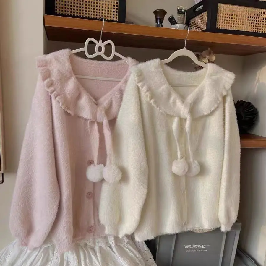 Soft and Sticky Knitted Sweater Autumn and Winter New Cardigan Sweet and Cute Loose and Lazy Jacket Top for Women