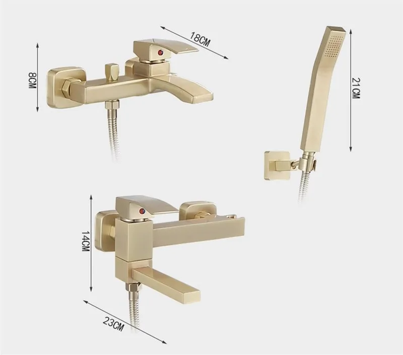 Imagem -06 - Tuqiu-conjunto de Chuveiro de Banheira de Ouro Escovado Montado na Parede Torneira de Banheira de Ouro Banheira de Cachoeira e Chuveiro Misturador de Latão Banheiro Novo