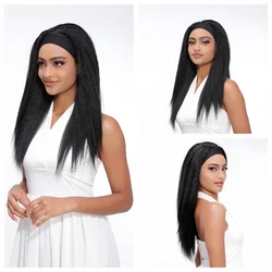 Lydia Long Kinky Straight Headband Synthetic Hair Wigs For African American Women Color 1B# Black 18-22 Inch Kanekalon Afro Wig