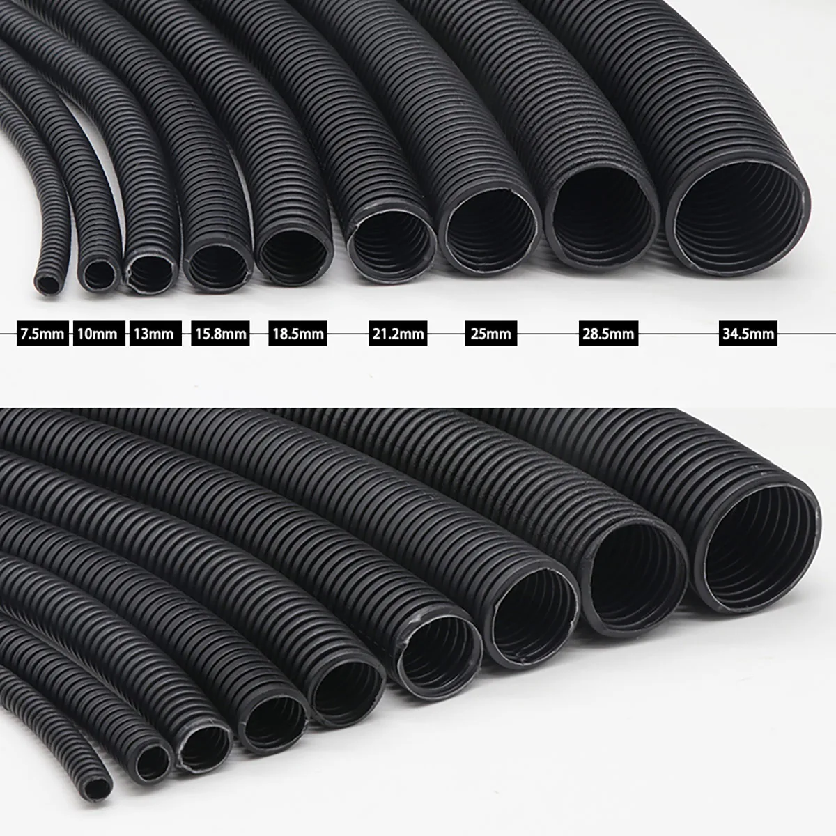 Black Insulation PP Corrugated Tube Pipe Wire Harness Casing Cable Sleeves Cord Duct Cover Auto Car Mechanical Wire Protecter