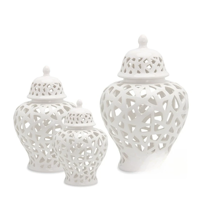 モダンなシンプルな家の装飾花瓶、ヨーロッパ風の透かし彫りの一般的な壺、家の創造的な陶磁器の装飾工芸品