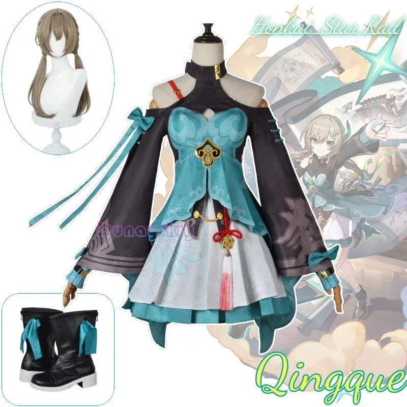 Qingque Anime Game Honkai: Star Rail Cosplay Costume Clothes Wig Shoes Uniform Cosplay Xianzhou Alliance Augur Halloween Party