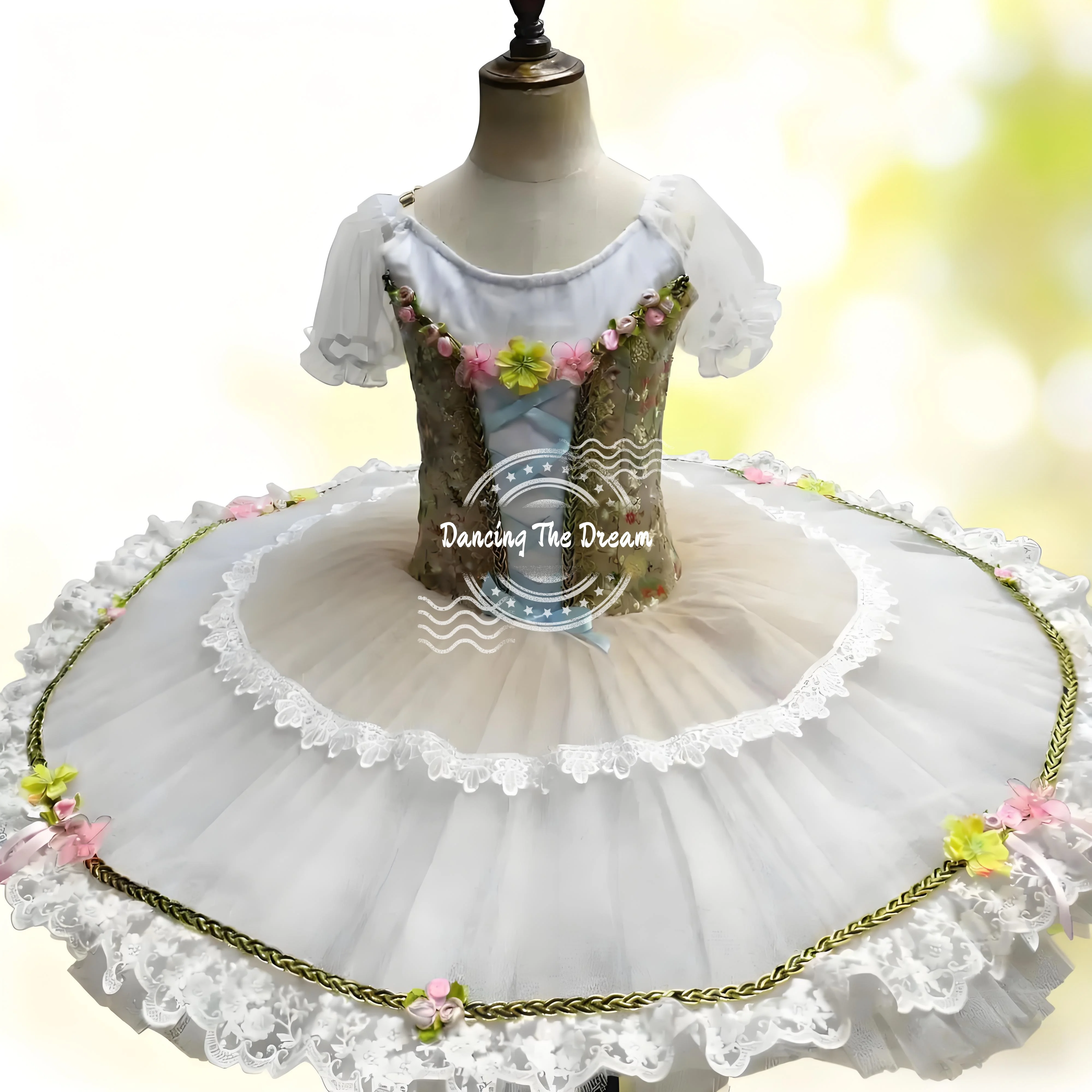 Bloemen verfraaide kanten touw trim ballet tutu jurk