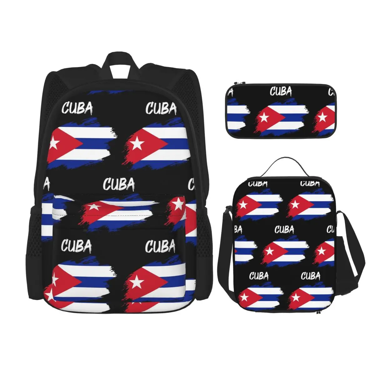 

Flag Of Cuba Cuban Patriotic Backpacks Kids Bookbag School Bags Rucksack Lunch Bag Pen Bag Three-Piece Set