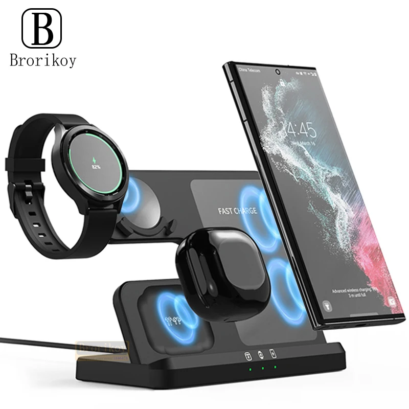 15W 3 In 1 Wireless Charger Stand Fast Charging Dock Station for Samsung Z Fold 3 S24 S23 Galaxy Watch 5 4 3 Active 2 S3 S4 Buds